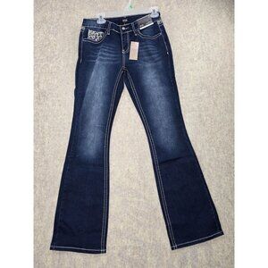 A.N.A Womens Mid-Rise Bootcut Jeans Size 6 Dark Wash Embroidered Sequin Pocket